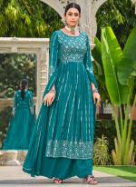 Faux Georgette  Sky Blue Festival Wear Sequence Work Plazzo Suit